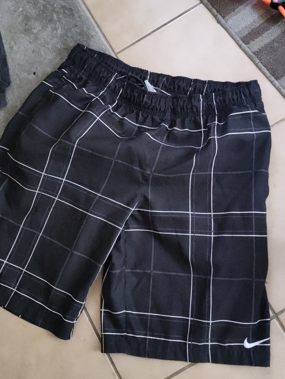 Nike Black Plaid Athletic Shorts with White Grid